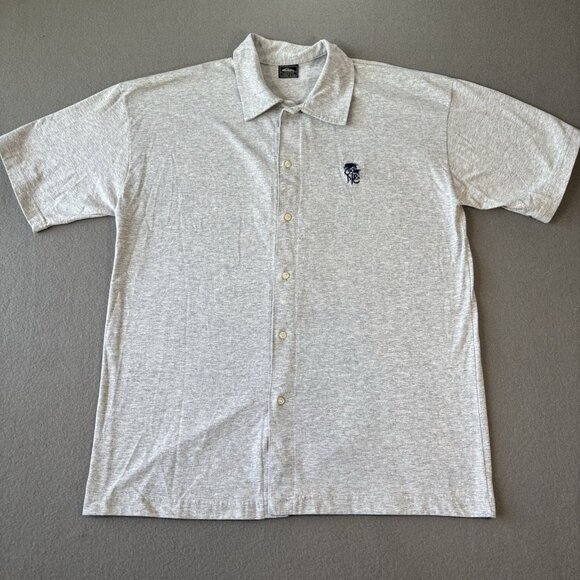 vintage 90s quiksilver Button Up Polo Shirt Mens L Grey Embroidered Japan Logo - Picture 1 of 11